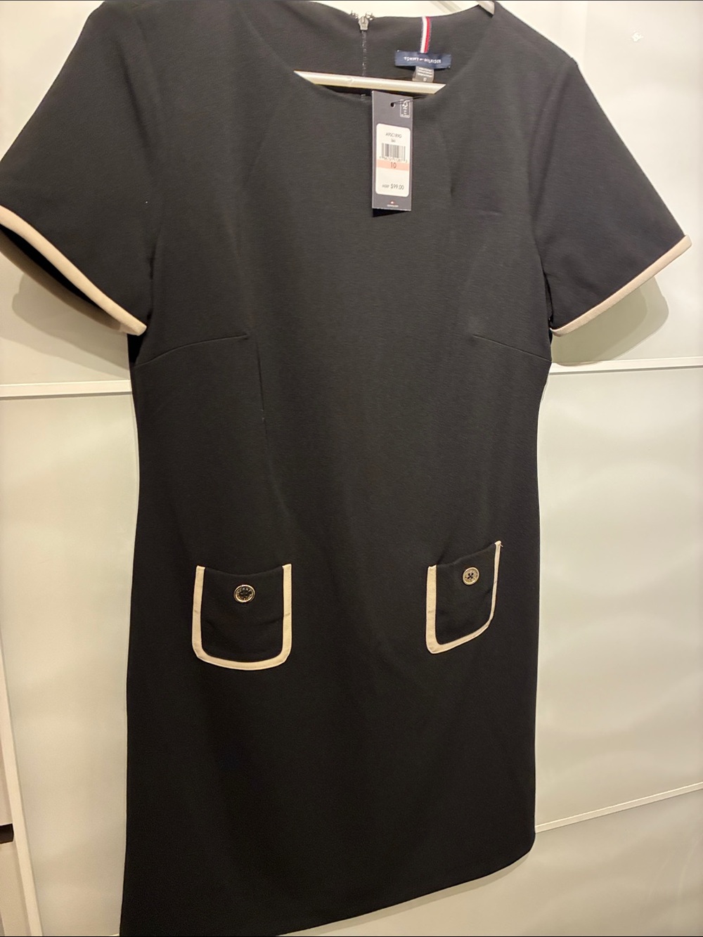 Tommy Hilfiger Black Shift Dress with Cream Trim